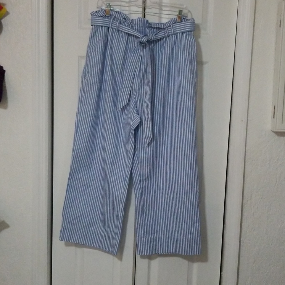 Blue and white stripes paperback pants.